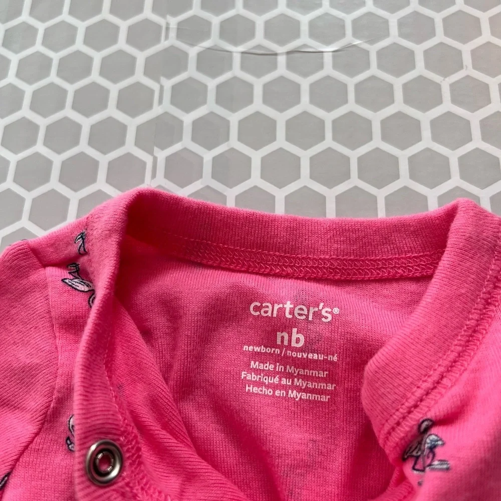 Carter’s One Piece Snap Pajama with Flamingos  Size NB